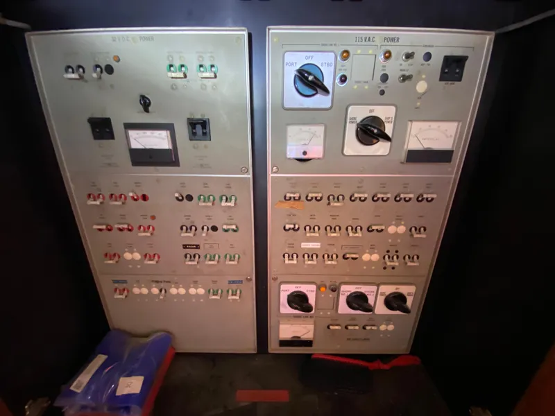 Slide: The Image of Electrical control panel of 1982 Bertram 46.6 War Wagon boat. - 22