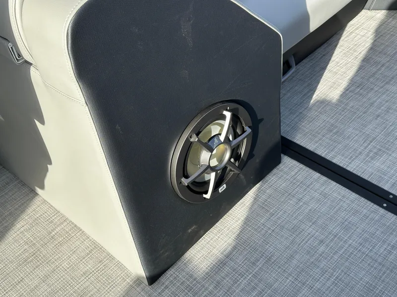 Slide: The Image of Speaker on Montara Surf Boss 2.0 25 boat, 2025 model, with gray upholstery. - 20