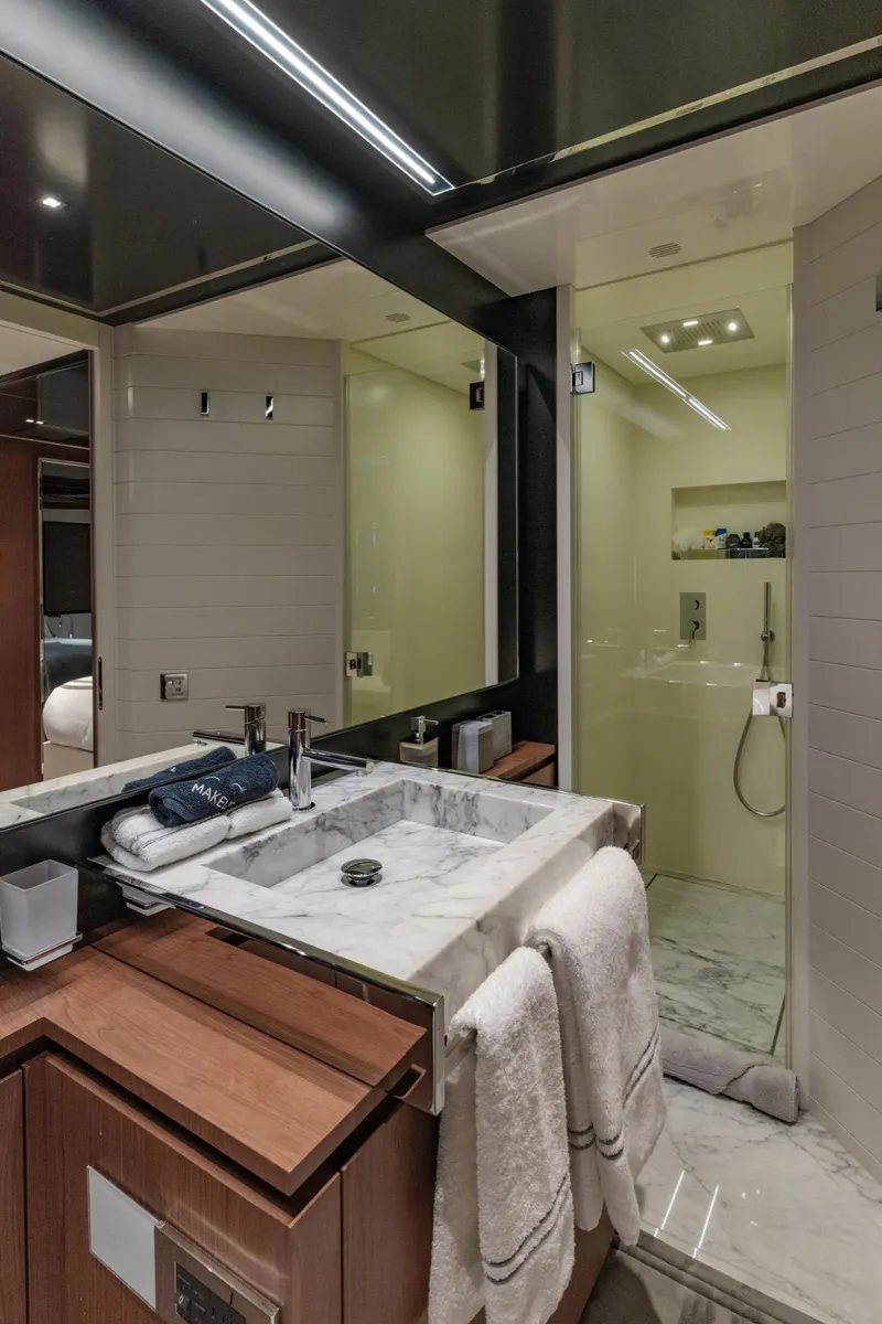 Slide: The Image of Luxurious bathroom in 2019 Riva ARGO yacht with marble sink and modern shower. - 13