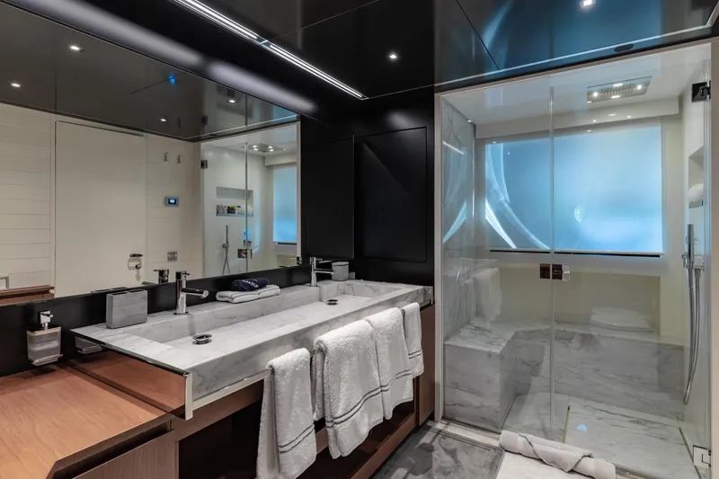 Slide: The Image of Luxurious bathroom in 2019 Riva ARGO yacht with modern fixtures and elegant design. - 8