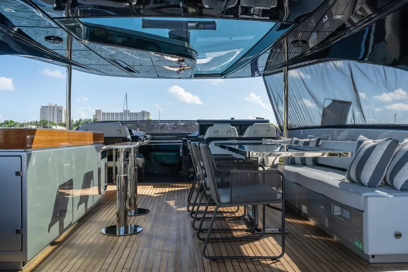 Slide: The Image of Luxurious 2019 Riva ARGO yacht interior with modern seating and sleek design. - 20