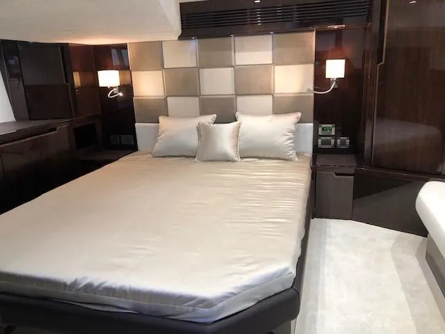 Slide: The Image of Luxurious bedroom interior of 2018 Galeon 485 yacht with modern decor and ambient lighting. - 36