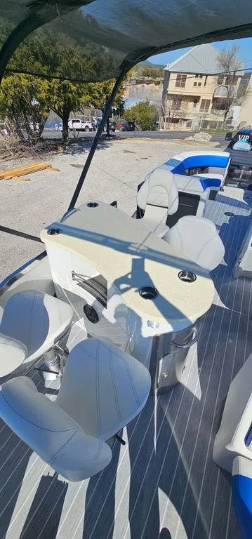 Slide: The Image of 2022 Berkshire 25E STS pontoon boat with modern seating and sleek design. - 16