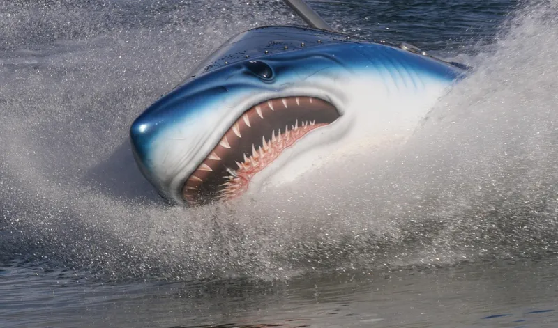 Slide: The Image of Futuristic 2025 Seabreacher X, Y, Z submarine resembling a shark, splashing through water. - 15