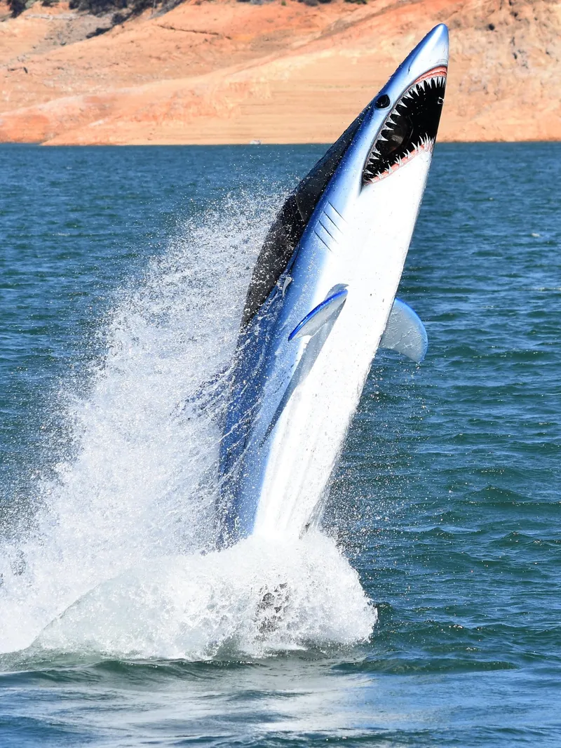 Slide: The Image of Seabreacher 2025 model breaching water, resembling a shark, in a dynamic aquatic display. - 3