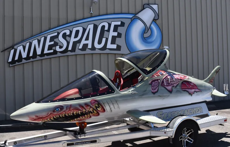 Slide: The Image of 2025 Seabreacher X, Y, Z with shark design on trailer at Innespace facility. - 39