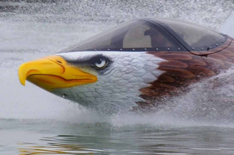 Slide: The Image of Seabreacher 2025 model, eagle-themed design, gliding on water surface. - 41