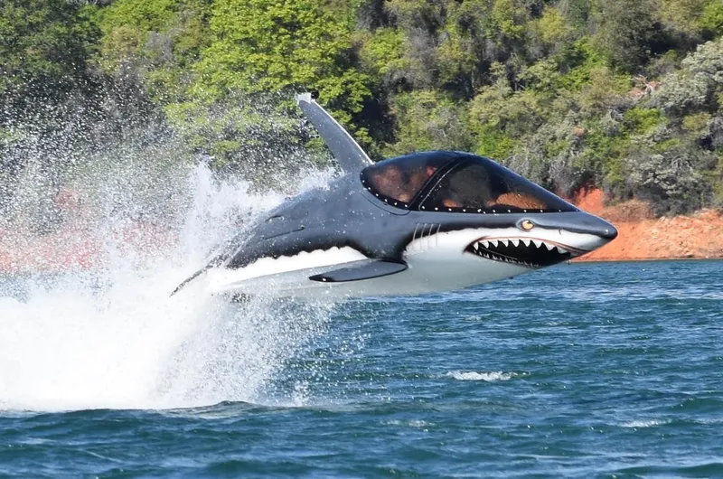 Slide: The Image of Shark-shaped Seabreacher X, Y, Z 2025 model leaping from water. - 47