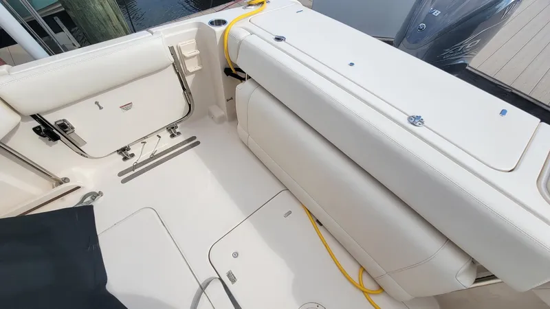 Slide: The Image of 2021 Grady-White Freedom 335 boat interior with at dock. - 9
