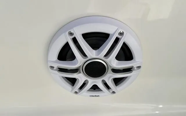 Slide: The Image of Clarion speaker on 2025 Bulls Bay 200 CC boat, white grille design. - 31