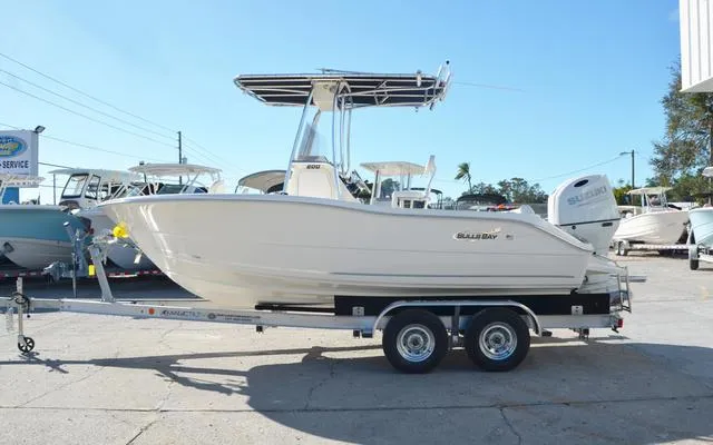 Slide: The Image of 2025 Bulls Bay 200 CC boat on trailer in sunny outdoor setting. - 4