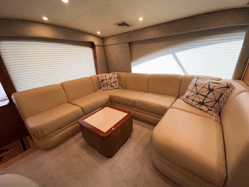 Slide: The Image of Luxurious interior of 2008 Ocean Yachts 54 Super Sport with beige leather seating. - 17