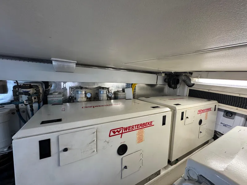 Slide: The Image of Engine room of 2008 Ocean Yachts 54 Super Sport with Westerbeke generators. - 43