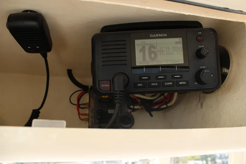 Slide: The Image of Garmin marine radio installed on 2018 Grady-White Fisherman 257 boat. - 34