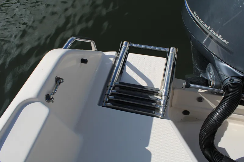 Slide: The Image of 2018 Grady-White Fisherman 257 boat with a stainless steel swim ladder and outboard motor. - 42