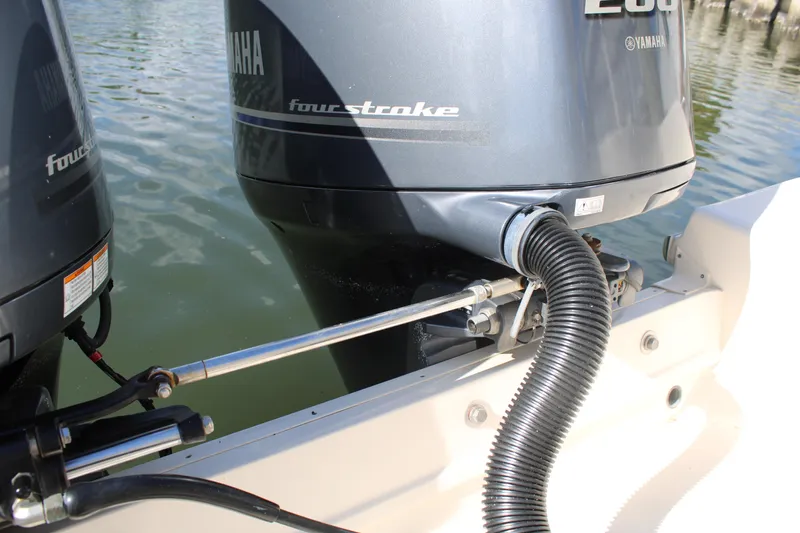 Slide: The Image of 2018 Grady-White Fisherman 257 with Yamaha four-stroke outboard engines on water. - 45