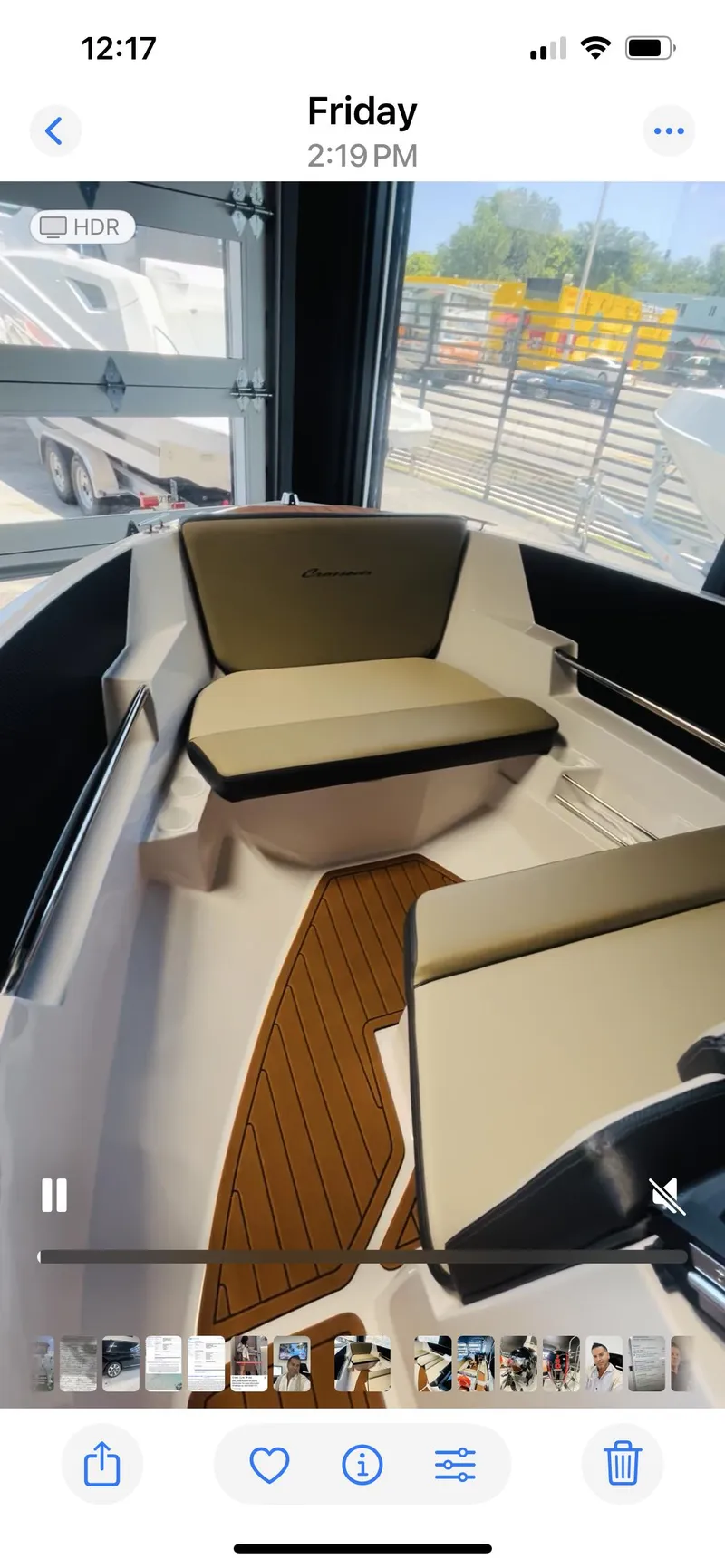 Slide: The Image of 2025 Ventura 195 Crossover boat interior with cushioned seating and wood-style flooring. - 56