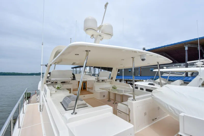 Slide: The Image of Luxury Fleming 78 yacht, 2020 model, docked with spacious deck and modern amenities. - 43