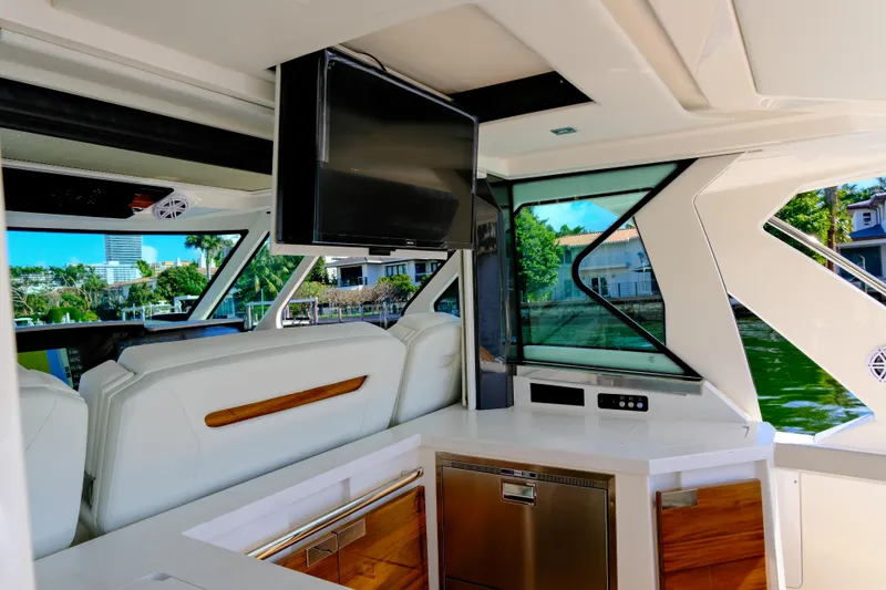 Slide: The Image of Luxurious interior of 2023 Tiara Yachts 48 LS with modern amenities and scenic views. - 24