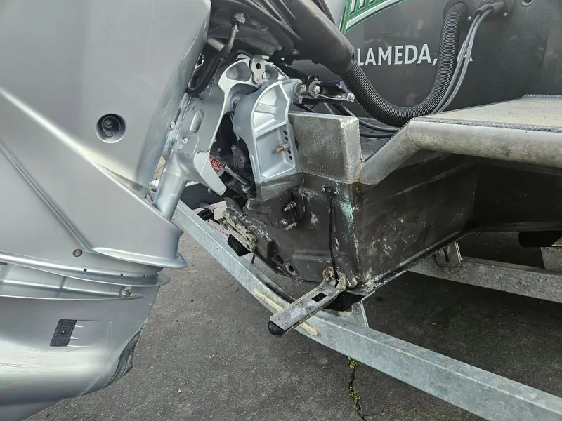 Slide: The Image of Damaged 2020 North River 2500s boat engine mount on trailer. - 5
