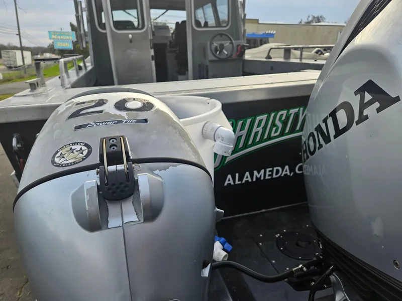 Slide: The Image of North River 2500s boat with Honda outboard motor, 2020 model, docked in Alameda. - 6