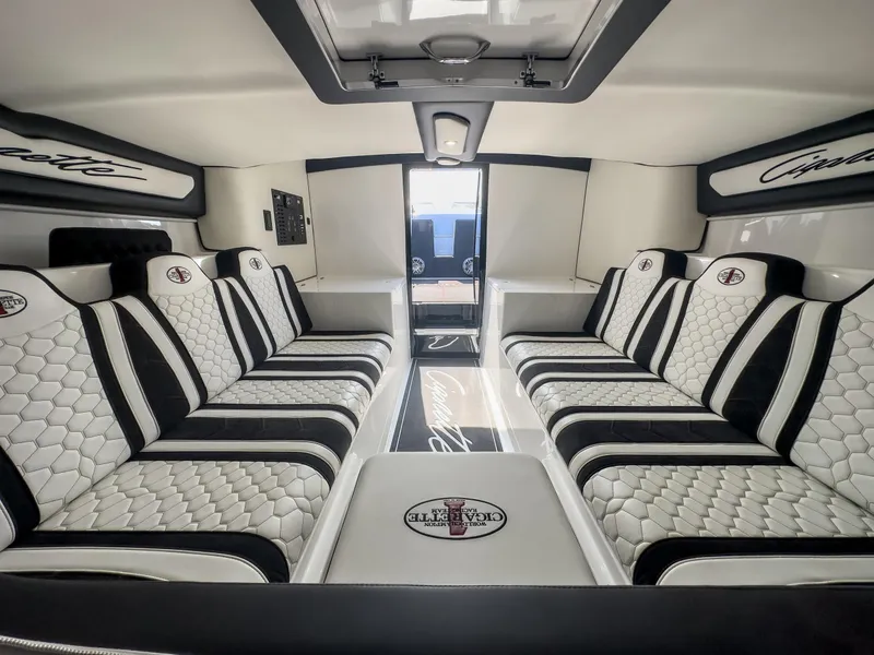 Slide: The Image of Interior of 2023 Cigarette 515 boat with luxurious seating and modern design. - 39