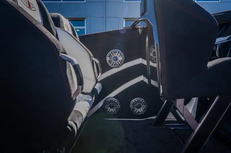 Slide: The Image of Interior of 2023 Cigarette 515 boat with sleek seats and modern speaker system. - 60