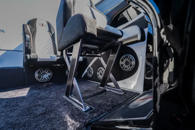 Slide: The Image of Interior of 2023 Cigarette 515 boat with modern seating and audio system. - 41