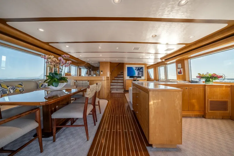 Slide: The Image of Luxurious interior of 2007 MCP Tri-Deck yacht with elegant dining area and modern decor. - 27
