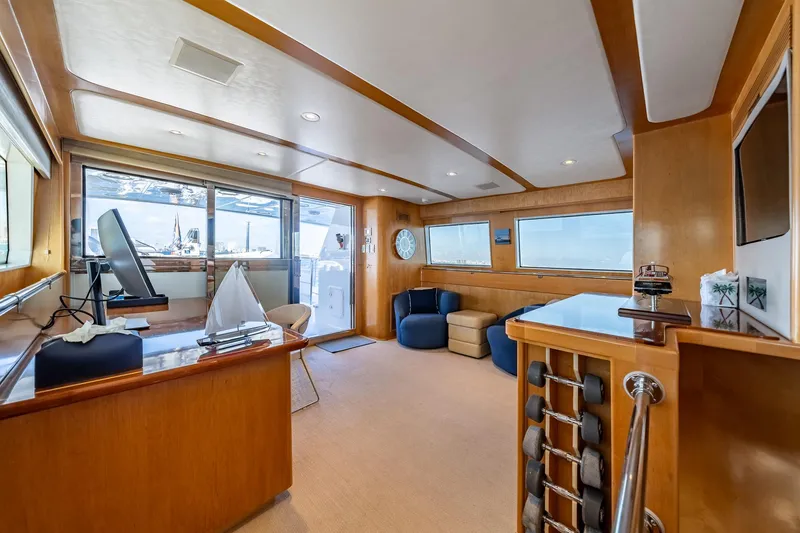Slide: The Image of Luxurious interior of 2007 MCP Tri-Deck yacht with modern furnishings and large windows. - 48