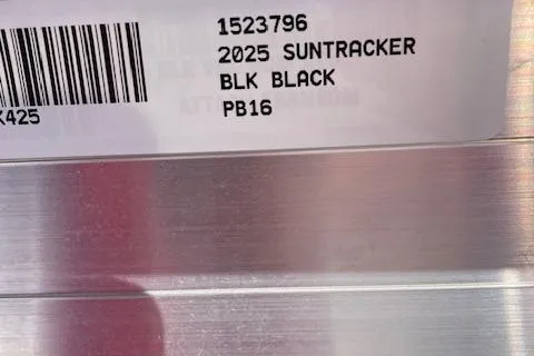 Slide: The Image of Label of 2025 Sun Tracker Party Barge 16 DLX, black color, with barcode. - 4