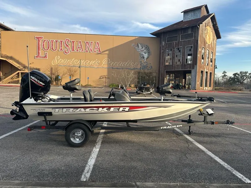 Slide: The Image of 2025 Tracker Pro Team 175 Crappie Edition boat parked at Louisiana Sportsman's Paradise. - 2