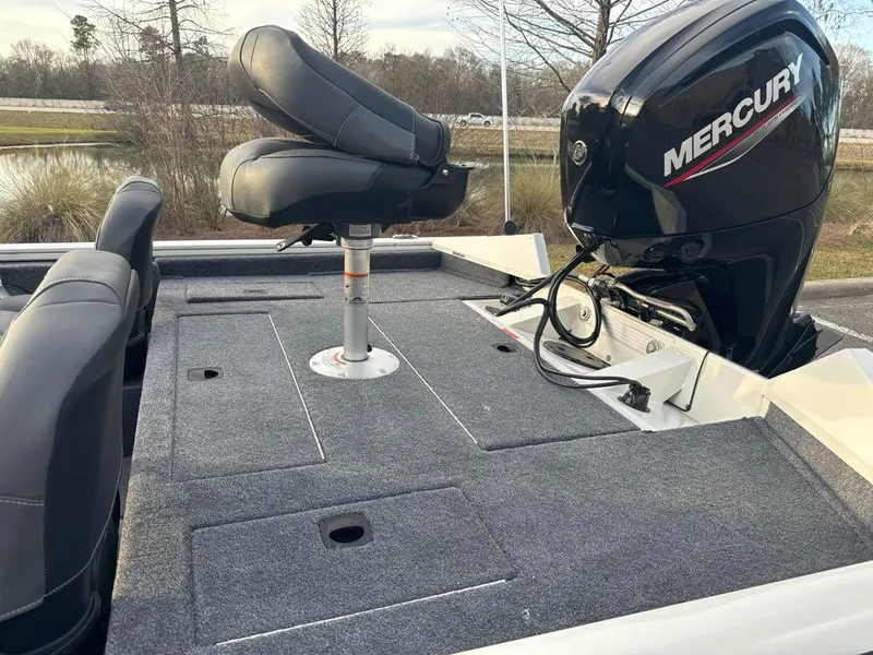 Slide: The Image of 2025 Tracker Pro Team 175 Crappie Edition boat with Mercury engine and seating. - 6