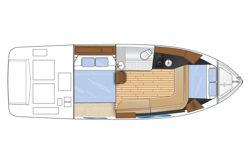 Slide: The Image of Floor plan of a 2016 Regal 32 Express boat, featuring cabin layout and amenities. - 43