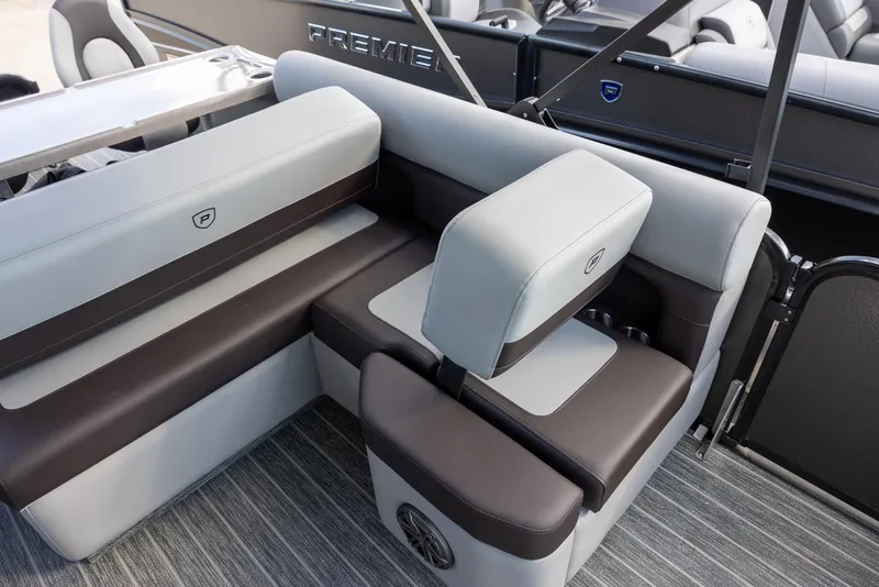 Slide: The Image of Luxurious seating on 2025 Premier 230 Sunsation RS pontoon boat, featuring modern design and comfort. - 4