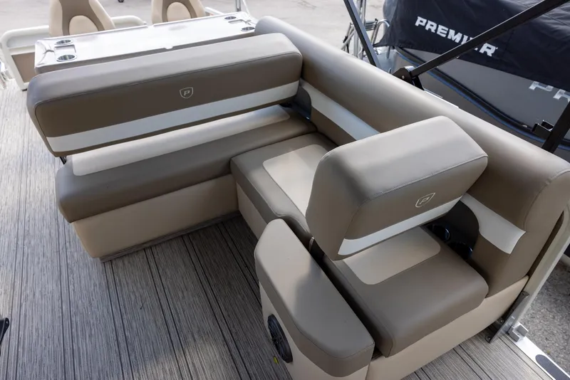 Slide: The Image of 2025 Premier 250 Sunsation RS boat seating with beige upholstery and modern design. - 10
