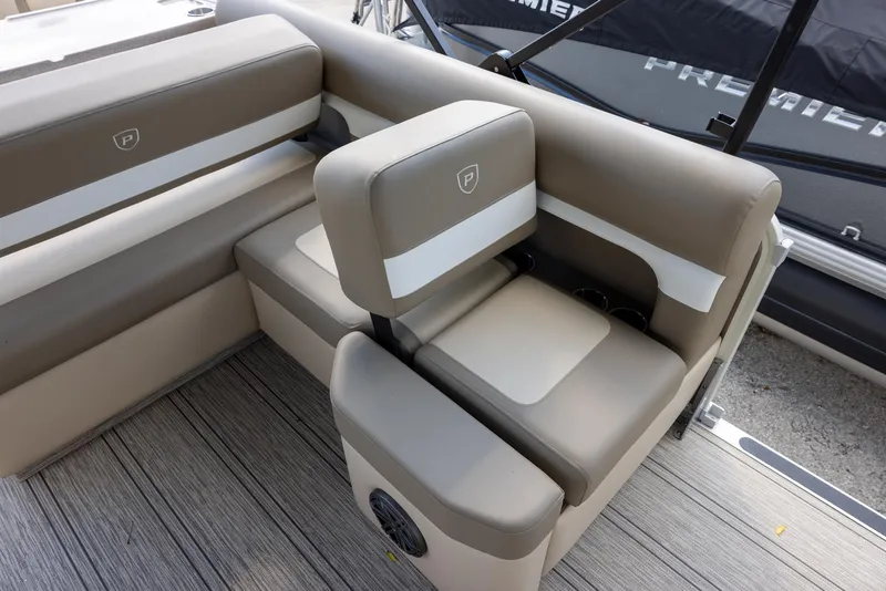 Slide: The Image of 2025 Premier 250 Sunsation RS boat seating with beige upholstery and modern design. - 9