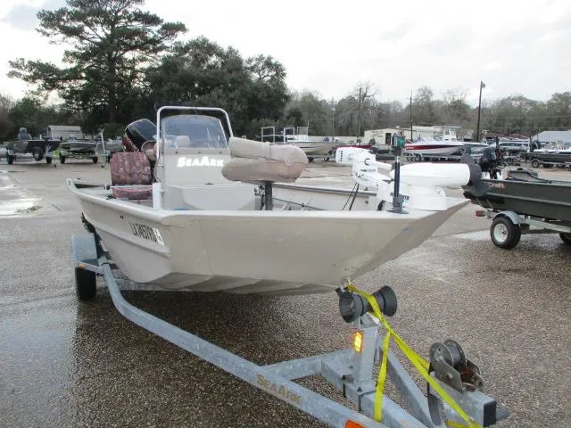 Slide: The Image of 2008 SeaArk X160 CC boat on trailer in parking lot, ready for transport. - 3