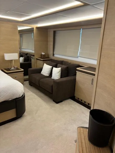 Slide: The Image of Luxurious interior of 2009 Astondoa 96 GLX yacht with modern furnishings and cozy seating. - 27