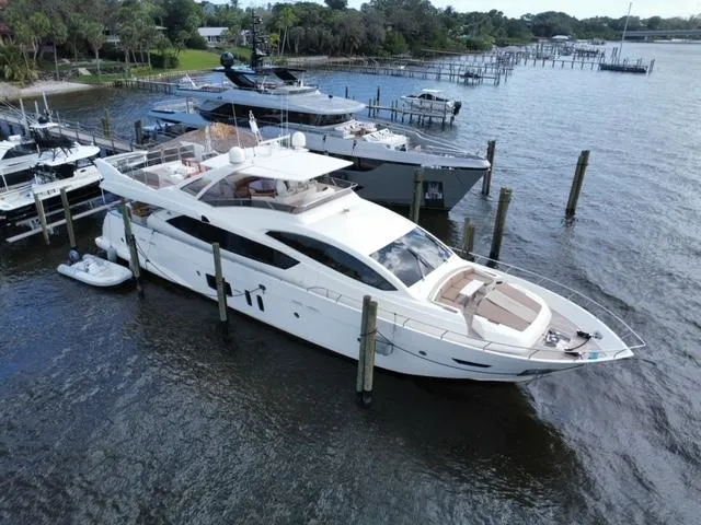 Slide: The Image of Astondoa 96 GLX 2009 yacht docked at marina, aerial view. - 3