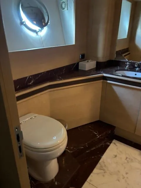 Slide: The Image of Luxury bathroom on 2009 Astondoa 96 GLX yacht with modern fixtures and elegant design. - 38