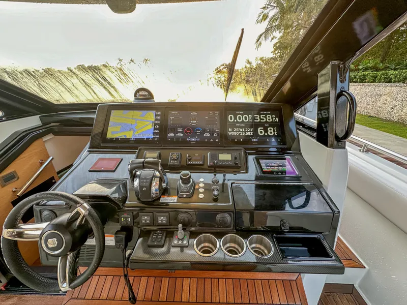 Slide: The Image of Control panel of 2020 Ocean Alexander 45 Divergence Sport yacht with navigation displays. - 18