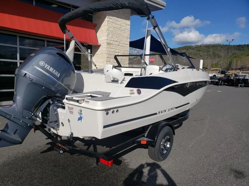 Slide: The Image of 2024 Starcraft SVX 190 OB boat with Yamaha outboard motor on trailer. - 9