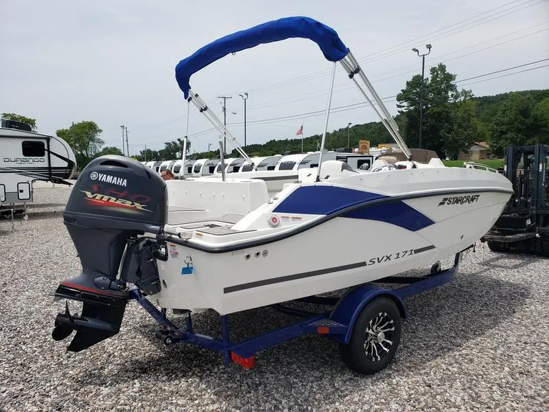 Slide: The Image of 2023 Starcraft SVX 171 OB boat with Yamaha engine on trailer. - 5
