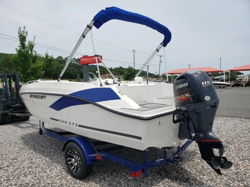 Slide: The Image of 2023 Starcraft SVX 171 OB boat with Yamaha 115 engine on a trailer. - 7