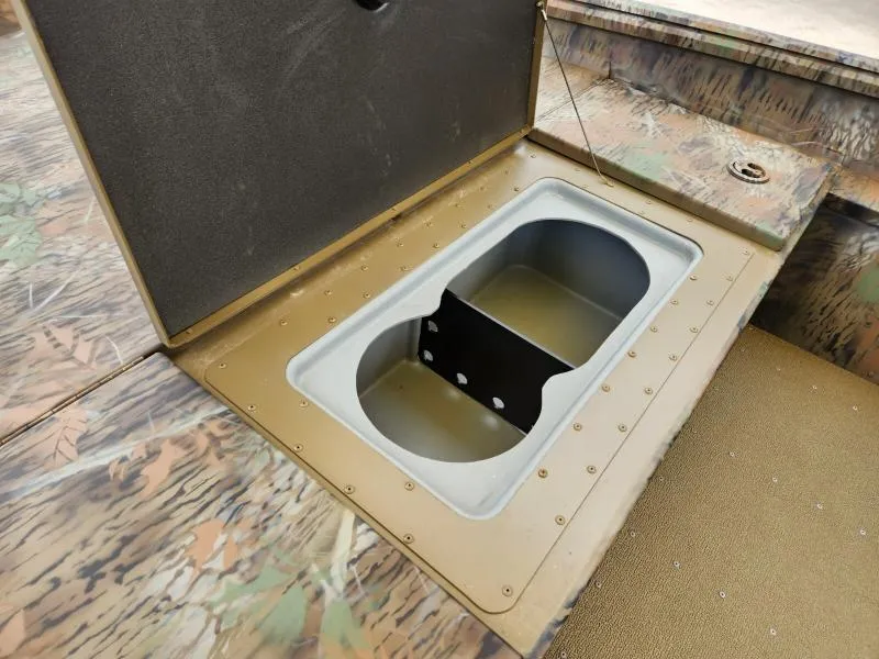 Slide: The Image of 2024 G3 17 SC boat storage compartment with camouflage design. - 15