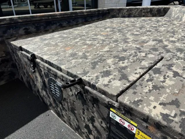 Slide: The Image of 2024 Havoc Boats 1550 VJ with camouflage pattern deck, close-up view. - 4
