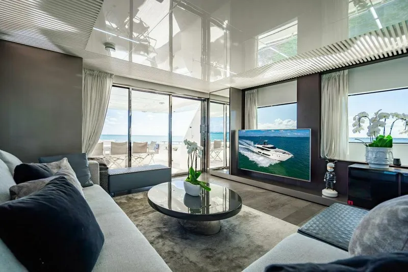 Slide: The Image of Luxurious interior of 2018 Ferretti Yachts 850 Motor Yacht with ocean view. - 17