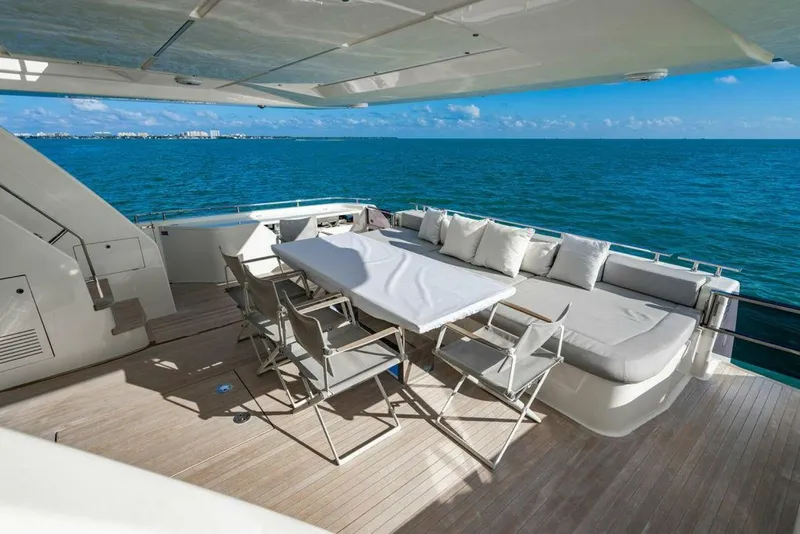 Slide: The Image of Luxurious deck of 2018 Ferretti Yachts 850 Motor Yacht with ocean view. - 18
