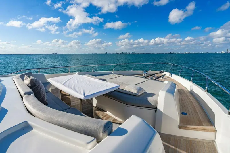 Slide: The Image of Luxurious 2018 Ferretti Yachts 850 Motor Yacht deck with ocean view. - 22